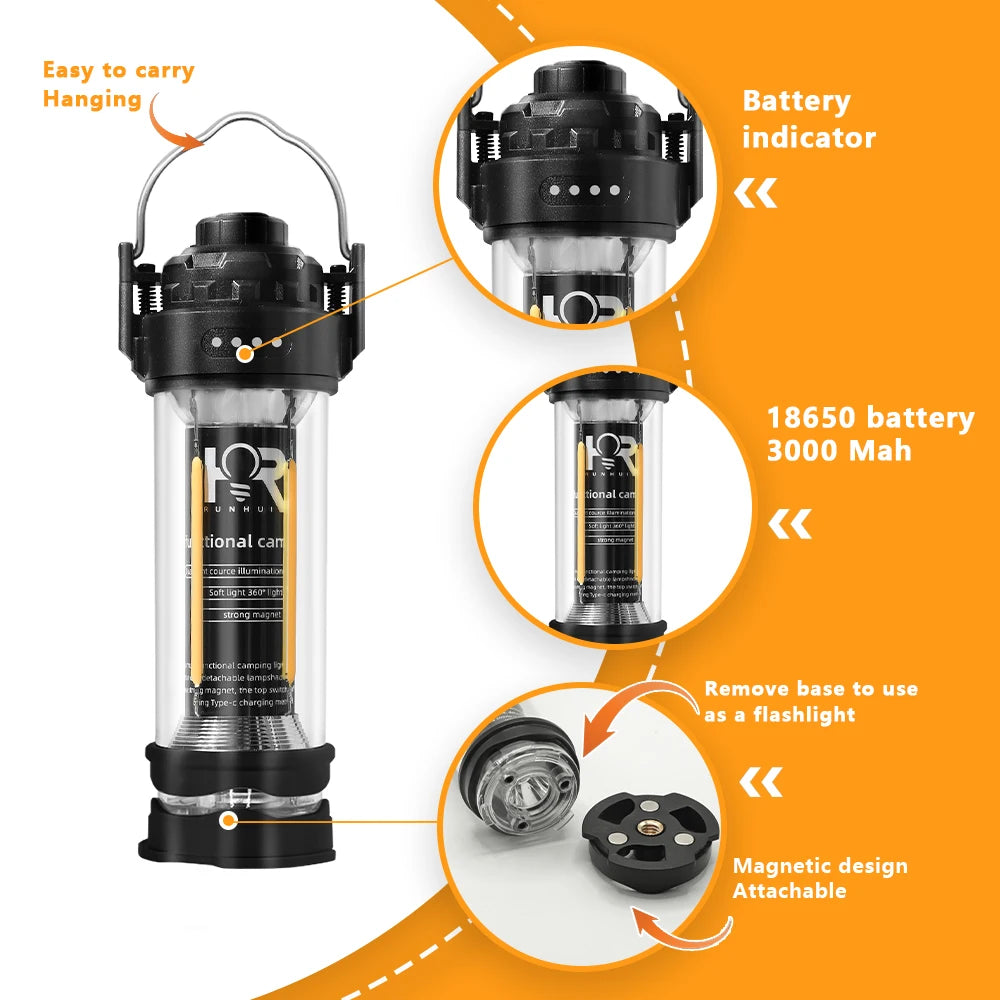 DOTWISE 3000mAh Retro Portable Camping Lantern – Waterproof Outdoor Tent Light
